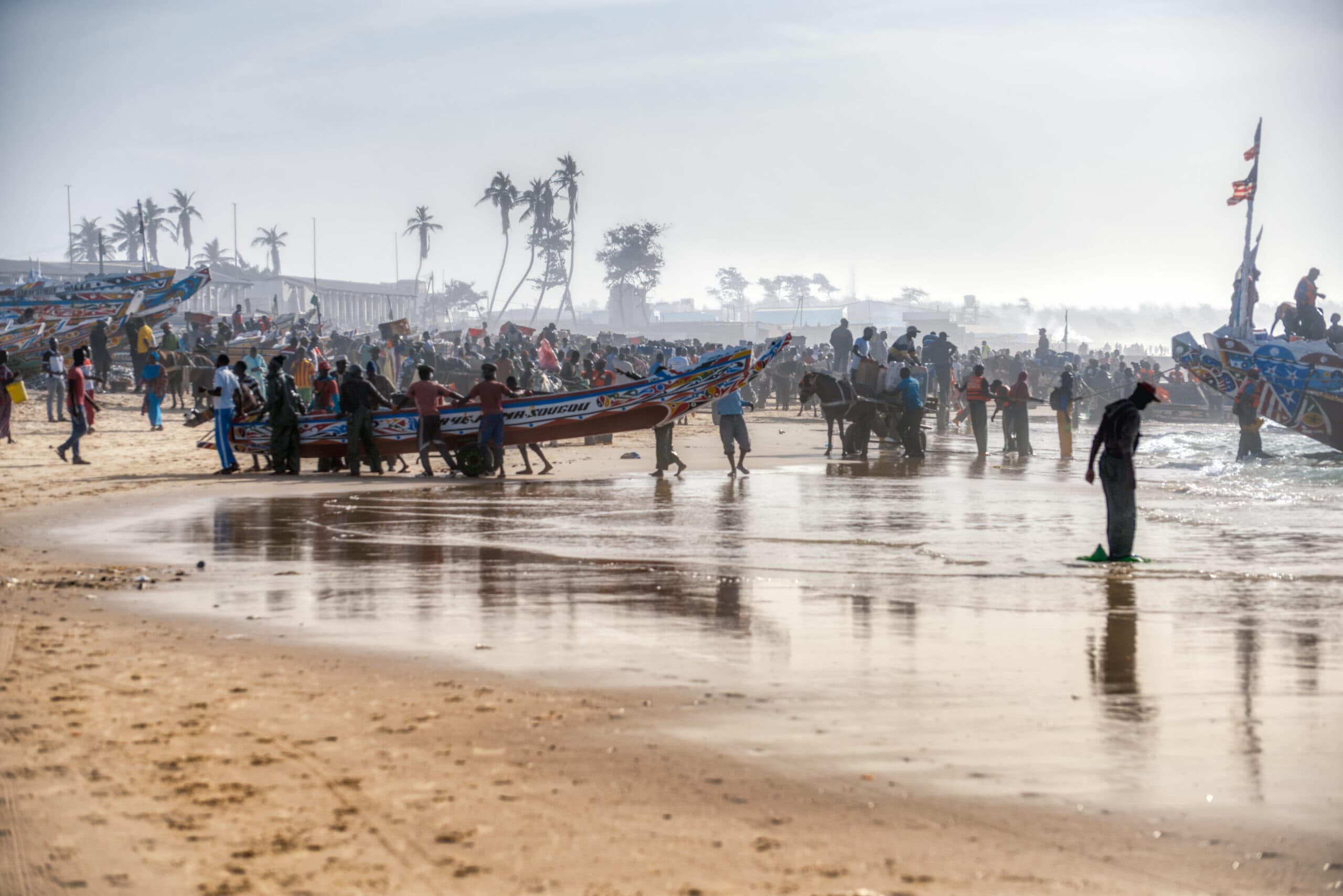 Båt, Strand, Senegal, Fiske, Människor, Småskaligt, Kayar